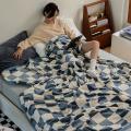 Retro Checkerboard Flannel Blanket Sleeping Four Seasons Cover E