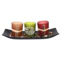3 Candlestick Cup Decorative Candle Holders with Rocks and Tray