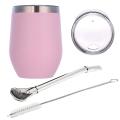 Double-wall Stainless Yerba Mate Tea Set Tea Cup with Lid,pink