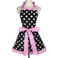 Retro Kitchen Aprons for Woman Girl Cotton Polka Dot Cooking Pink