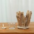 Handmade Wooden Tea Light Candle Holder with Glass Cup Coastal Style