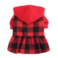 Plaid Dog Hoodie Dress Warm with Hat Autumn and Winter Pet -xl