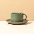 Coffee Cup and Saucer Set Nordic Ceramic Cup with Spoon(khaki)