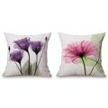 45x45cm Ink Painting Flower Flax Pillow Case Pink and Green
