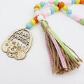 Easter Wood Beaded Garland with Tassels Bunny Tag Rustic Farmhouse