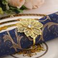 12-piece Alloy Napkin Ring with Hollow Flower Napkin Set (golden)