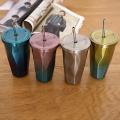 Irregular Double Layer Stainless Steel with Straw Cover Water Cup D