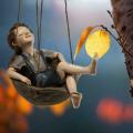 Cartoon Swing Boy Statue Resin Ornament for Home Courtyard Decoration