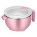 Round Instant Noodle Bowl with Lid and Handles Stainless Steel Pink