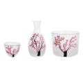 3 Pcs Japanese Sake Set Handcraft Pink Cherry Blossoms, Sake Carafe