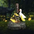 Animal Garden Statue with Led Lights Duck Family Sculpture Cascading