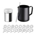 Stainless Steel Milk Frothing Pitcher 12oz with Cappuccino Stencil