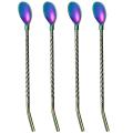 Rainbow Ice Tea Spoon with Straw Handle, Stainless Steel,4 Pieces