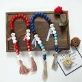 Christmas Diy Tassel Hemp Rope and Wooden Bead Garland -blue