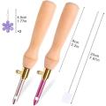Wooden Handle Embroidery Pens and Threader,sewing Punch Needle Set