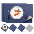 Placemats Leather and Coasters, Double-sided Pu Mats (blue/grey)