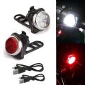 Bicycle Cob 3 Led Usb Night Front Head Light Lamp & Rear Tail Light