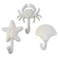 Set Of 3 Starfish Seashell Crab Cast Iron Decorative Metal Hooks