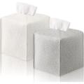 2 Pieces Pu Leather Tissue Box with Bottom Belt (white + Light Gray)
