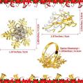 Gold Napkin Rings Set Of 6, Christmas Deer and Snowflakes Napkin