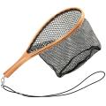 Portable Fishing Net Wooden Handle Landing Catch and Release Net S