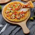 1pc 14 Inch Bamboo Pizza Serving Tray with Handle Kitchen Baking Tool