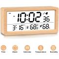 Digital Alarm Clock, Electronic Lcd Time Display Wooden Desk Clock, B