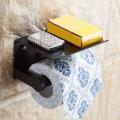 Toilet Paper Holder with Shelf Wall Mounted Decorative Holder Black