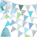 40 Feet Fabric Bunting Banner Vintage Bunting Flag for Party Blue