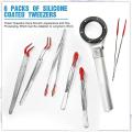 6 Pieces Rubber Pvc Stainless Steel Tips Tweezers for Craft (red)
