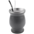 Double-wall Stainless Yerba Mate Gourd Tea Cup Set ,gray