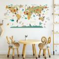 Cartoon Animals World Map Wall Stickers Diy Wallpaper for Kids Room