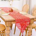 Christmas Linen Printed Table Runner with Tassel Tablecloth Red Green