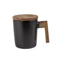 Wooden Handle with Cover Coffee Cup Lovers Coffee Mugs Black