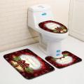 3 Pcs Bathroom Rug Mats Set Toilet Lid Cover Christmas Bell Pattern