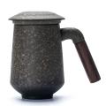 Ceramic Coffee Mug Tumbler Rust Glaze Tea Milk Beer Mug with Wood-d