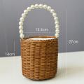 Flower Girl Woven Flower Basket Pearl Handle for Wedding Ceremony, B