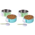 4 Pieces Removable Stainless Steel Pet Kennel Feeder Bowl with Spoon