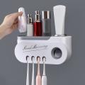 Hanging Toothbrush Holder Automatic Toothpaste Squeezer(white Silver)