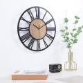 Modern Iron Wooden Wall Clock 16 Inch Roman Number Silent Wall Watch