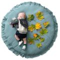 Round Solid Color Lace Play Mat, Baby Room Crawling Mat (blue)