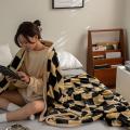 Retro Checkerboard Flannel Blanket Sleeping Four Seasons Cover D