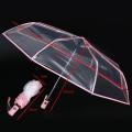 Transparent Umbrella Automatic Umbrella Compact Folding,transparent + Pink Border