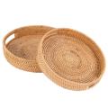 Rattan Handwoven Round High Wall Severing Tray Storage (set Of 4:s+l)