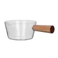 600ml Glass Pot with Wooden Handle Cooking Heating Milk Soup Pot