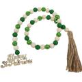 St. Patrick's Day Wooden Beads Garland with Tassels Farmhouse Boho,b