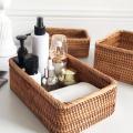 Hand-woven Rectangular Rattan Wicker Basket Kitchen Household Tools-s
