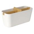 Multifunctional Bamboo Desk Storage Box with Wooden Partition ,white