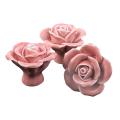 10 Pcs Ceramic Floral Rose Flower Door Knobs Drawer + Screws (pink)