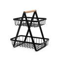 Creative Iron Fruit Basket Kitchen Storage Double Layers, Black